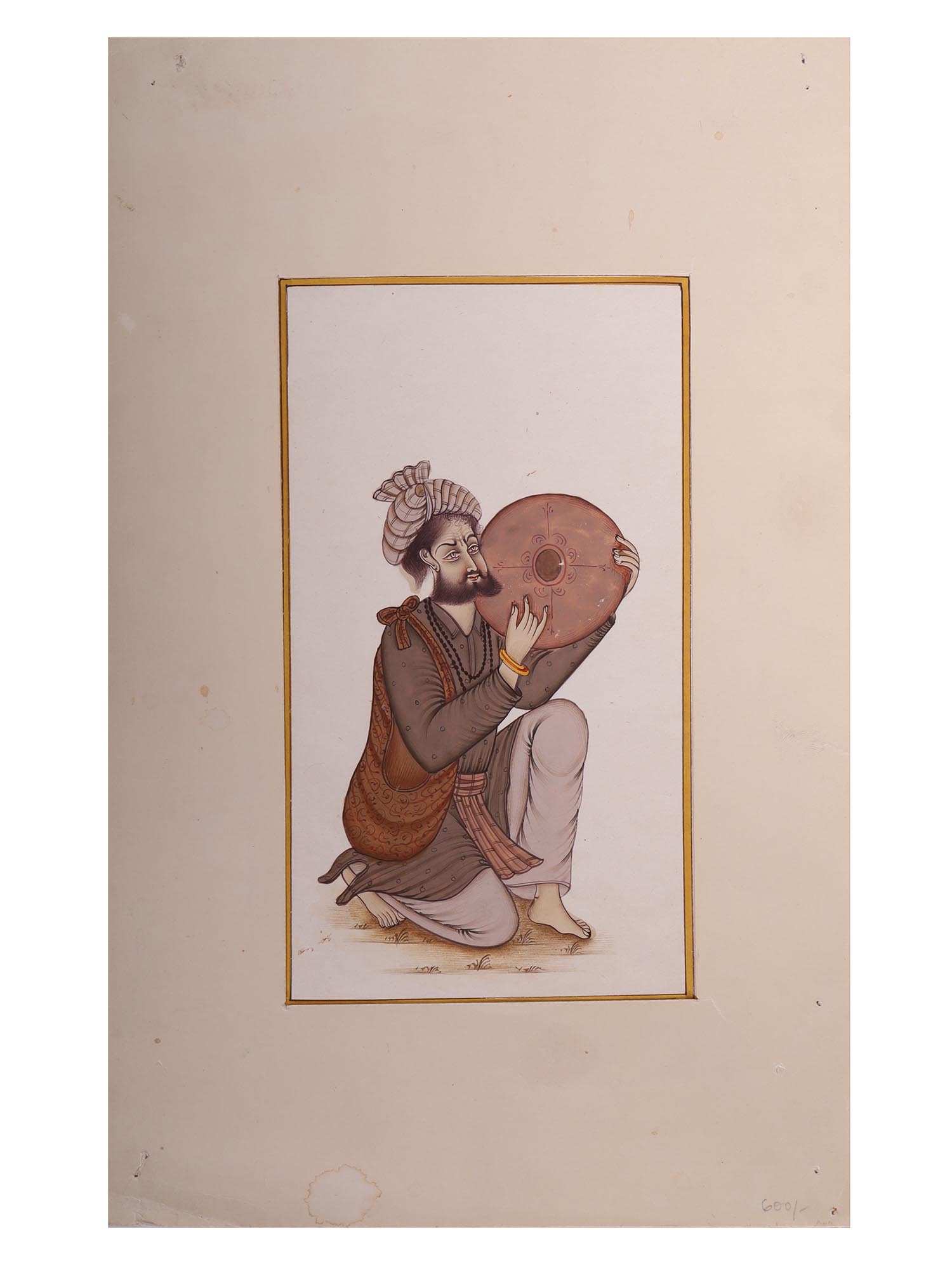 VINTAGE INDIAN MINIATURE PAINTING OF A MUSICIAN PIC-0